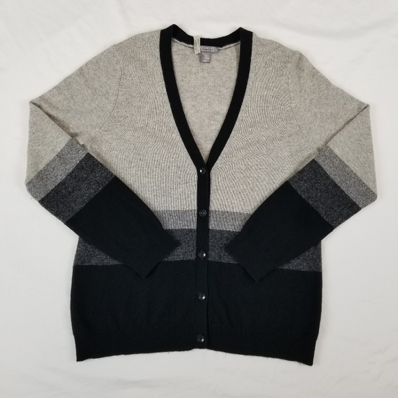 Charter Club 100% Cashmere Luxury Cardigan Button Front Women Size L Black Gray - Picture 3 of 11